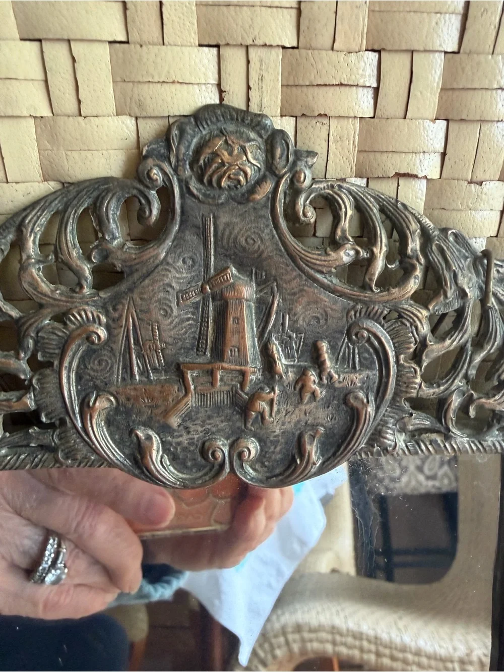 Ornate Antique Frame Copper Wash Art Bronze Decorative Wall Mirror